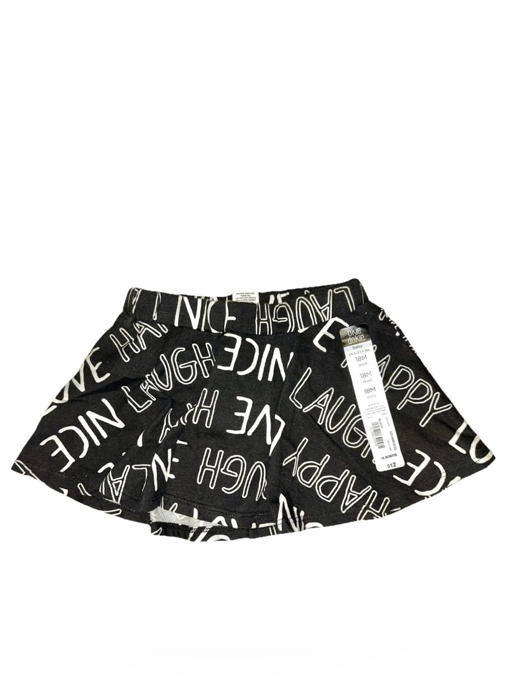 Black & White Graphic Print Typography Skort Love Laugh Happy Nice All-over Text